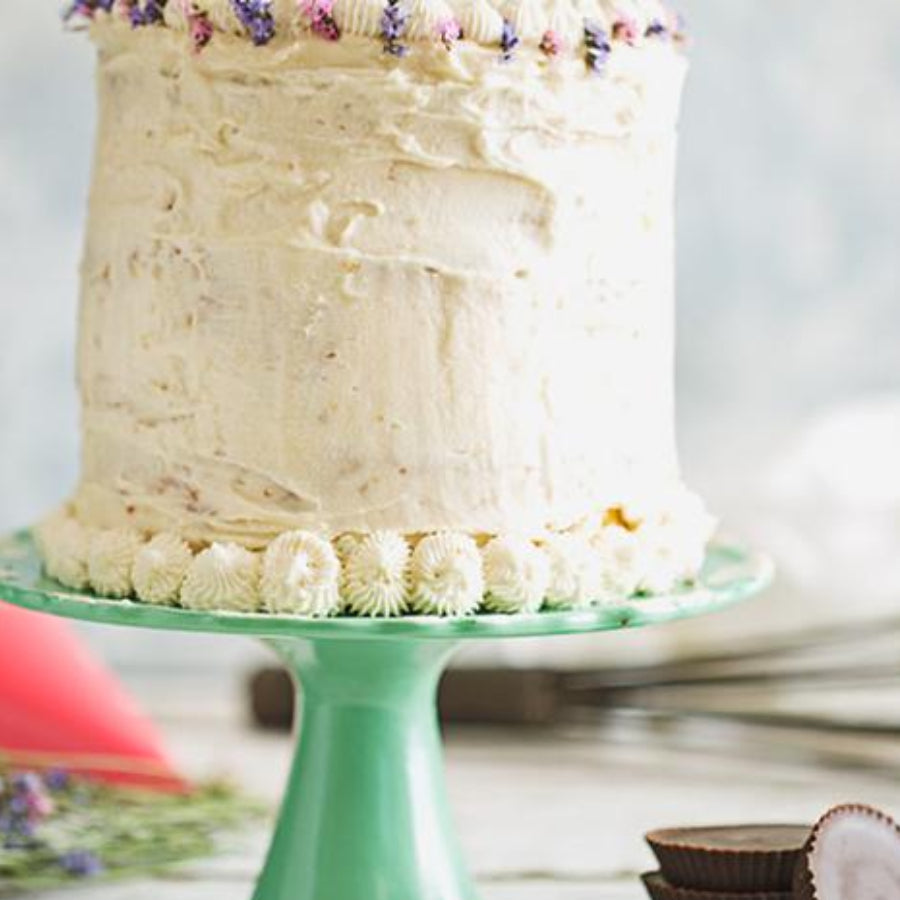 White Cake on A Green Serving Platter