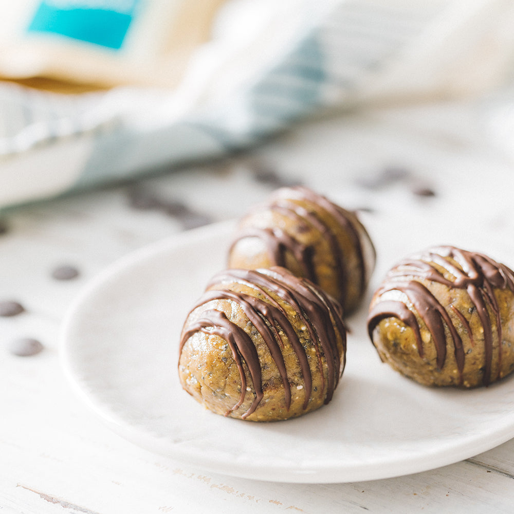 Chocolate Sunbutter Energy Balls drizzled with chocolate