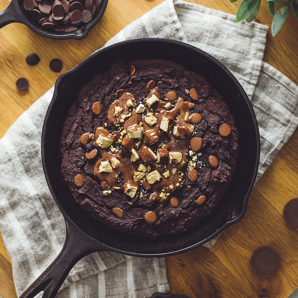 Fudgy Skillet Brownies, Topped With Chopped Dark Chocolate Sun Cups