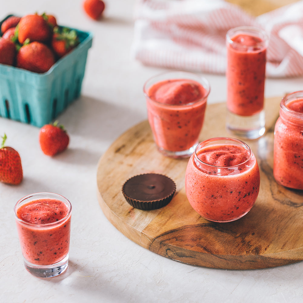 Shots Full of Bright Strawberry, Chocolate Cup Sorbet Shooters