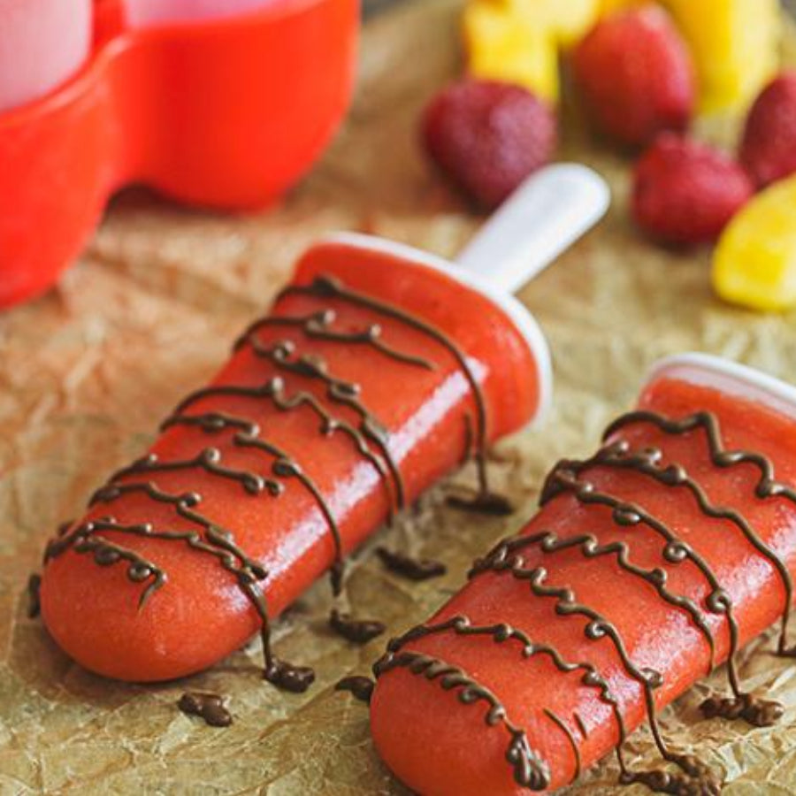 Homemade Strawberry, Peach and Orange Popsicle with Melted Sun Cups