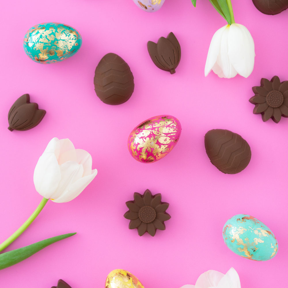 Molded Chocolate Treats in the shapes of flowers and eggs